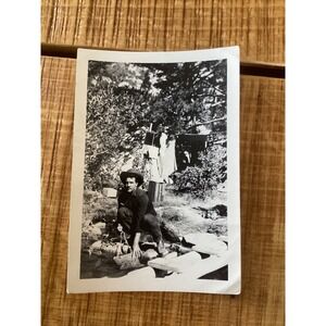 Vintage 1947 Black and White Photo Man Filling Water Bag Eddie Rural Americana